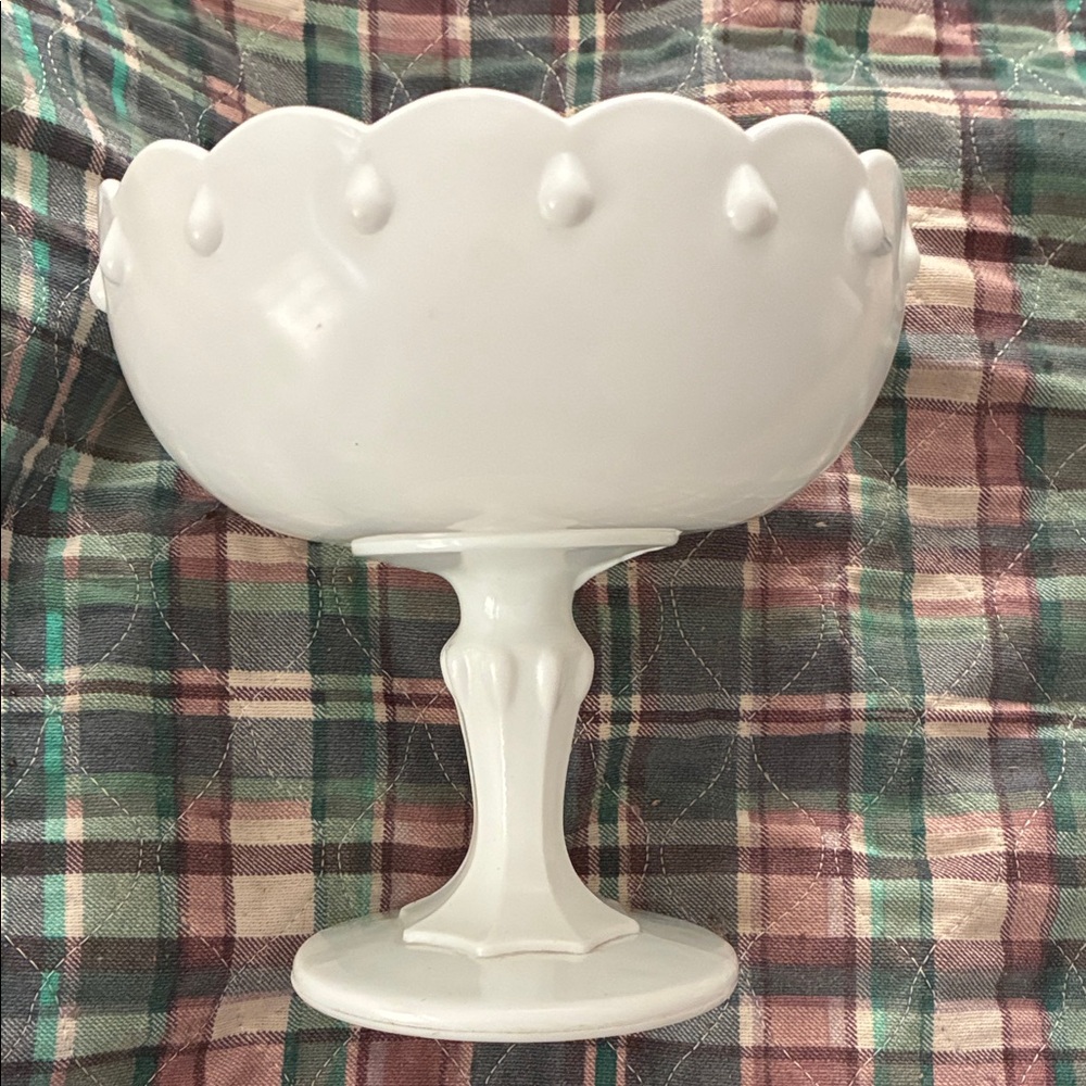 Vintage Teardrop White Milkglass Compote Planter by Indiana Glass Mint